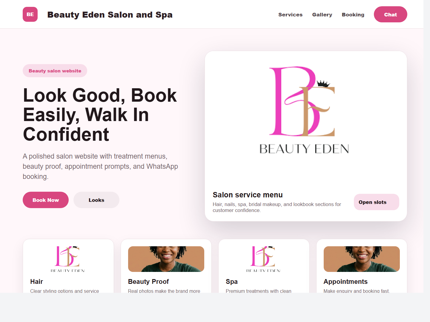 Beauty salon website preview